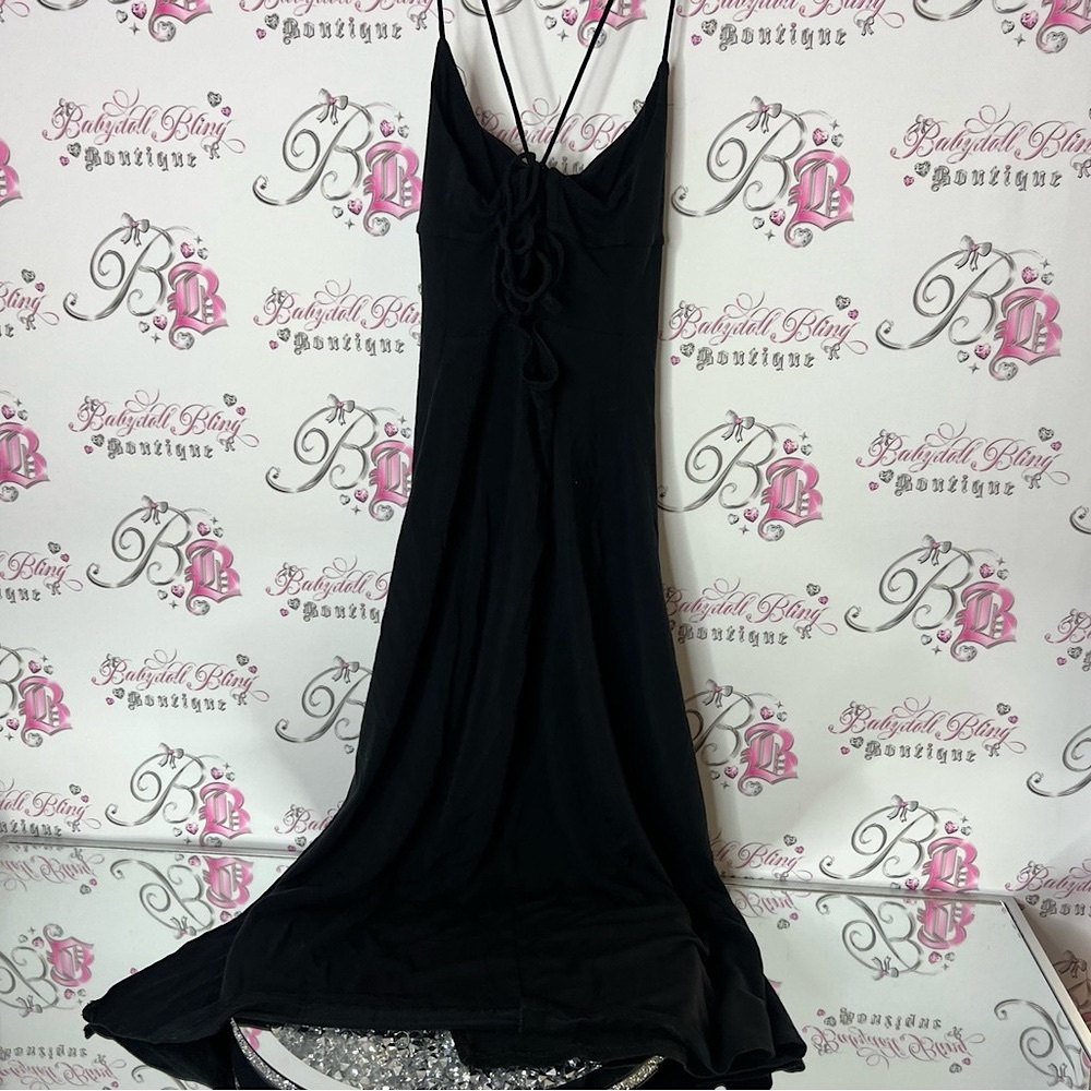 Wilfred Black Strappy Dress aritzia long maxi tie up corset detail strappy
